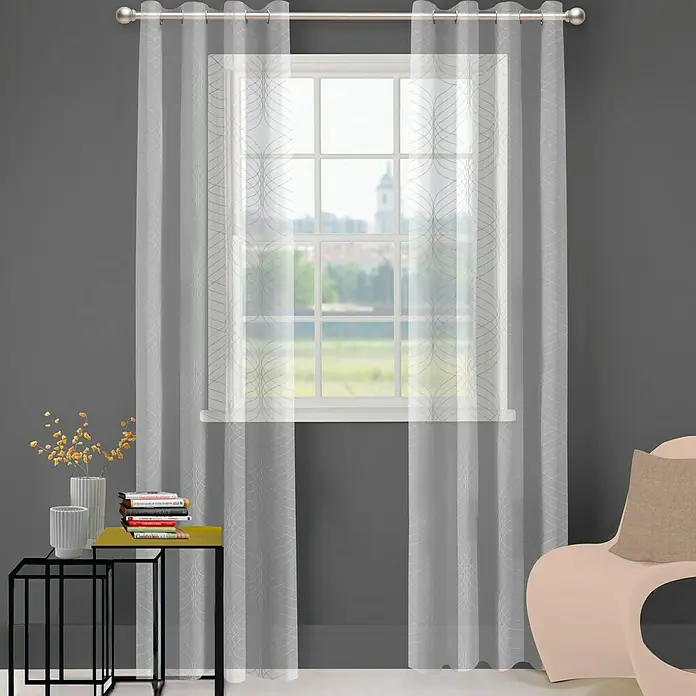 Visillo para ventana Jyam - 140 x 250 cm, 100% poliéster, Gris