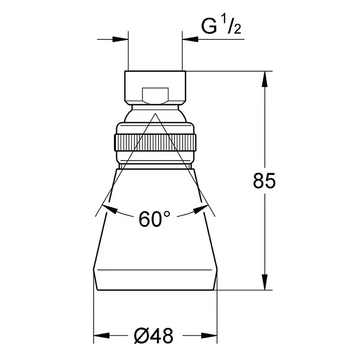 Grohe Kopfbrause Relexa Plus - Durchmesser: 4,8 cm, Anzahl Funktionen: 1 Stk., Chrom - Skizze