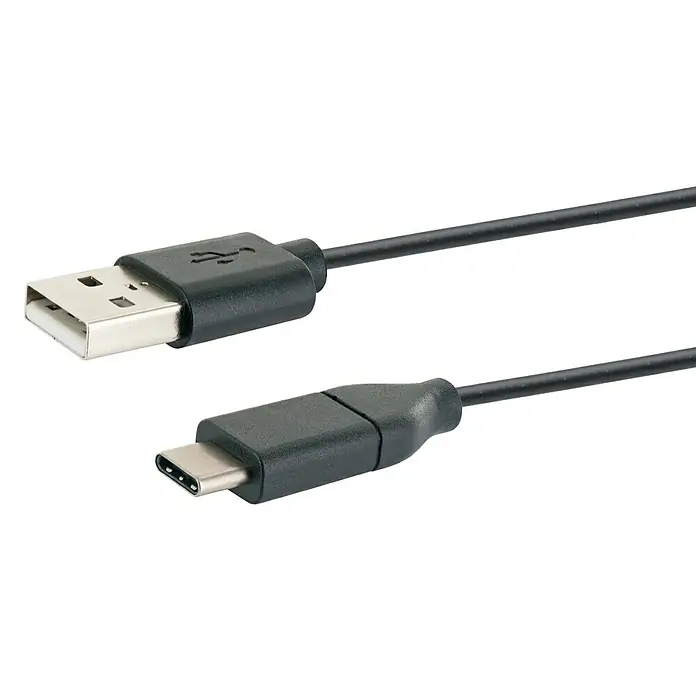 Schwaiger USB kabel za punjenje - 1 m, Crne boje, Utikač USB A, utikač USB C - Pogled sprijeda
