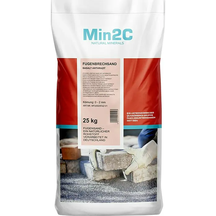 Min2C Fugensand - Anthrazit, Fugenbreite: 5 - 8 mm, Körnung: 0 mm - 2 mm, 25 kg