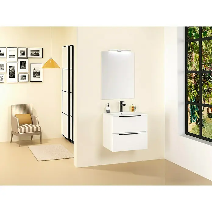 Conjunto de mueble de baño Bruna Slim - 60 cm, 3 piezas, Blanco, Mate