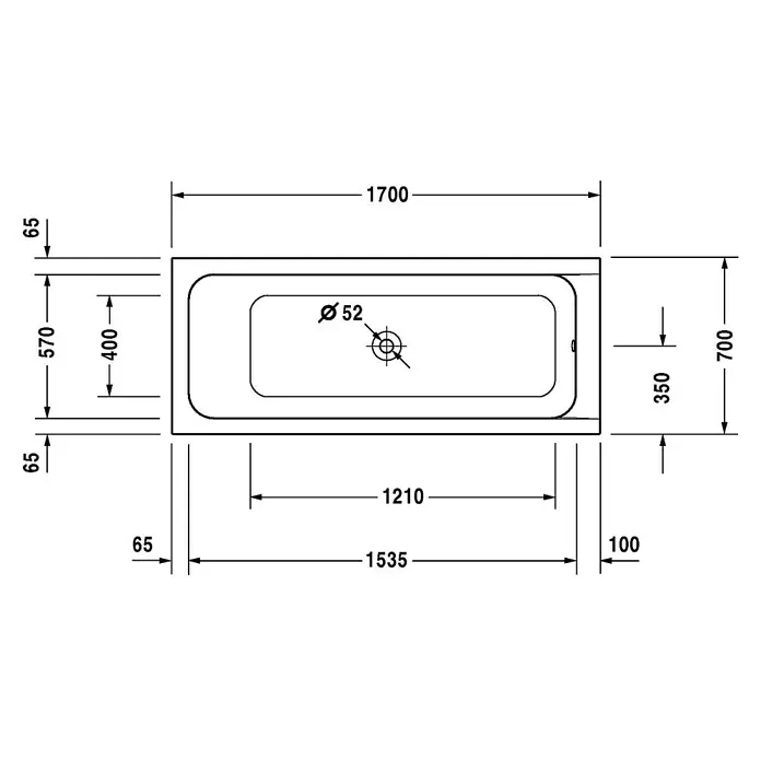 Duravit D-Code Badewanne - 170 x 70 cm, Ablauf: Mittig, Sanitäracryl, Weiß - Vorderansicht