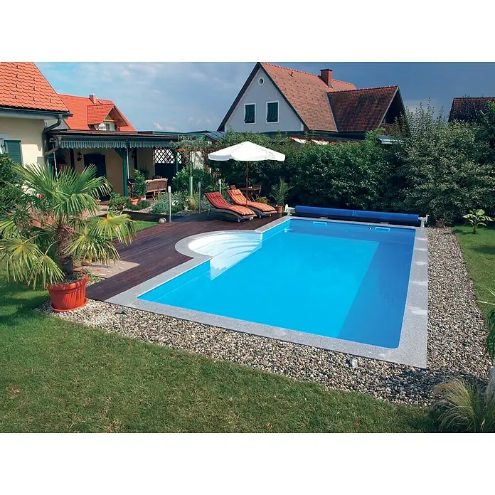 Steinbach Ökopool Highlight de Luxe + - L x B x H: 900 x 500 x 145 cm, 58,5 m³, Blau - Vorderansicht