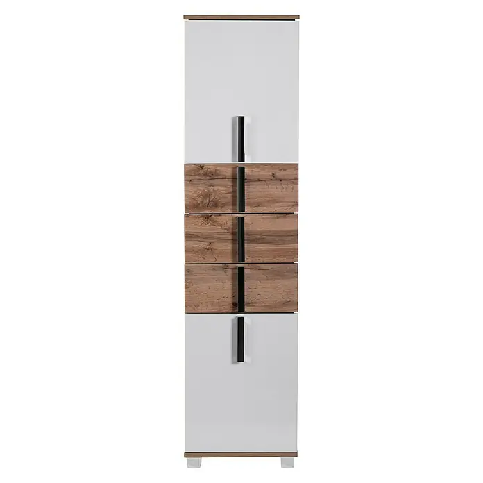 Schildmeyer Luca Hochschrank - 40 x 32 x 174 cm, Weiß/Wotaneiche - Vorderansicht