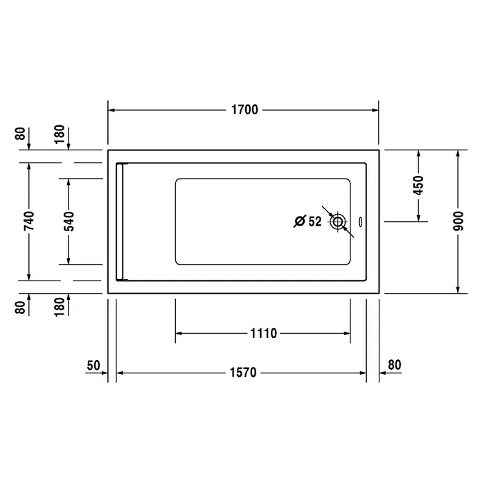 Duravit Starck 1 Badewanne - 170 x 90 cm, Sanitäracryl, Weiß - Vorderansicht