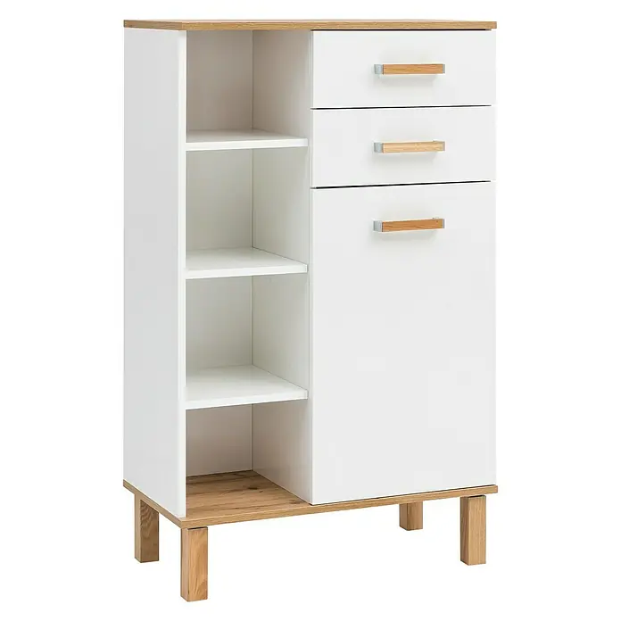 Schildmeyer Padua Highboard - 67 x 35 x 115 cm, Weiß/Eiche - Linke Seitenansicht