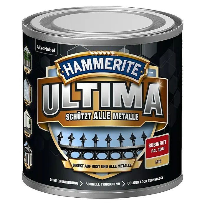 Hammerite Metall-Schutzlack ULTIMA - RAL 3003, Rubinrot, 250 ml, Matt