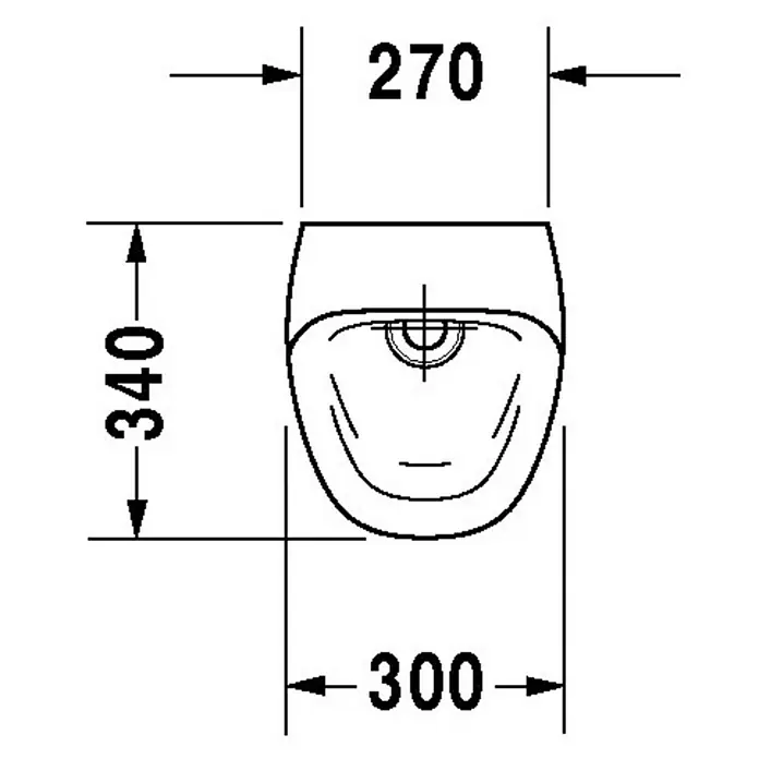 Duravit DuraStyle Urinal - Batteriebetrieben, Ohne Spülrand, Unbeschichtet, Zulauf: Hinten, Absaugspülung, Mit Zielobjekt - Skizze