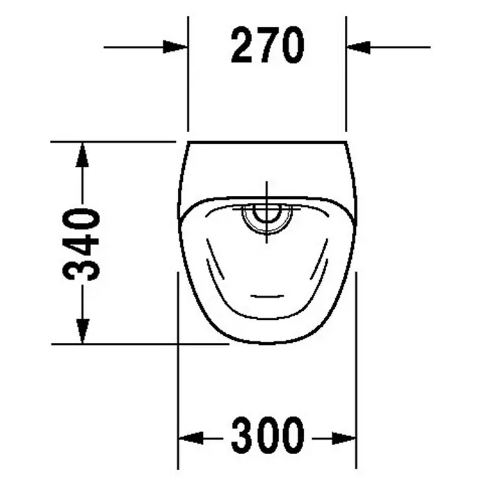 Duravit DuraStyle Urinal - Netzbetrieben, Ohne Spülrand, Unbeschichtet, Zulauf: Hinten, Absaugspülung, Mit Zielobjekt - Skizze
