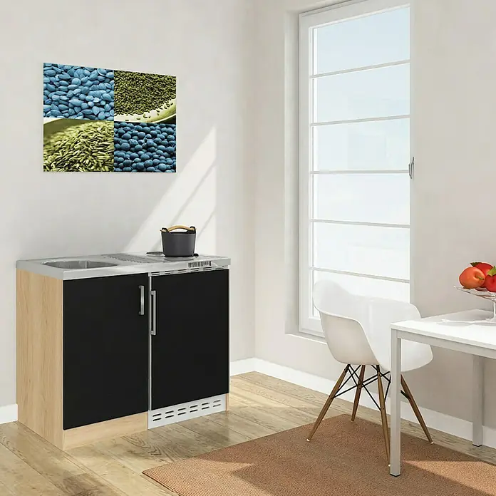 Respekta Miniküche MK100ESSS - Breite: 100 cm, Mit Duo-Kochmulde, Schwarz