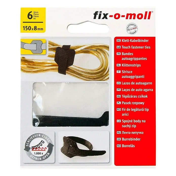 Fix-o-moll Kabelska spojnica na čičak - 150 x 8 mm, Crne boje, 6 kom - Pogled odozgo
