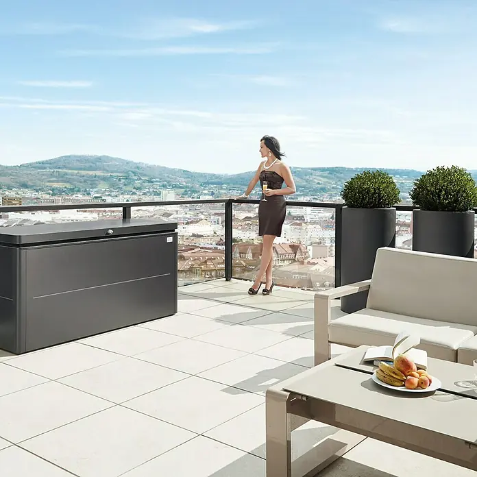 Biohort Garten-Aufbewahrungsbox LoungeBox - L x B x H: 160 x 70 x 84 cm, Dunkelgrau Metallic, Stahl - Linke Seitenansicht