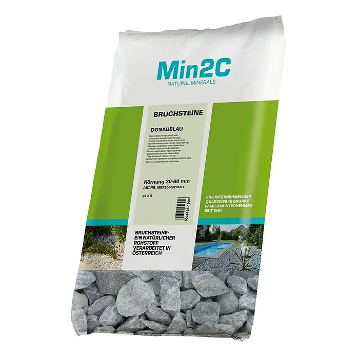 Min2C Ukrasno lomljeno kamenje - Dunavski plave boje, Granulacija: 30 mm - 60 mm, 25 kg - Pogled sprijeda