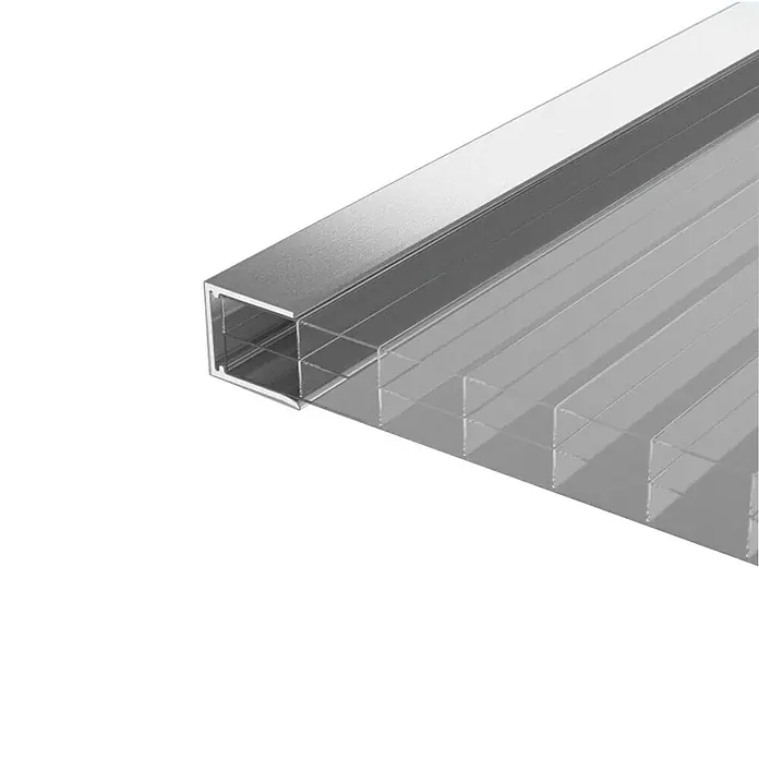 Abschlussprofil - 98 cm x 16 mm, Silbergrau, Geeignet für: Stegplatten 16 mm, Aluminium - Vorderansicht
