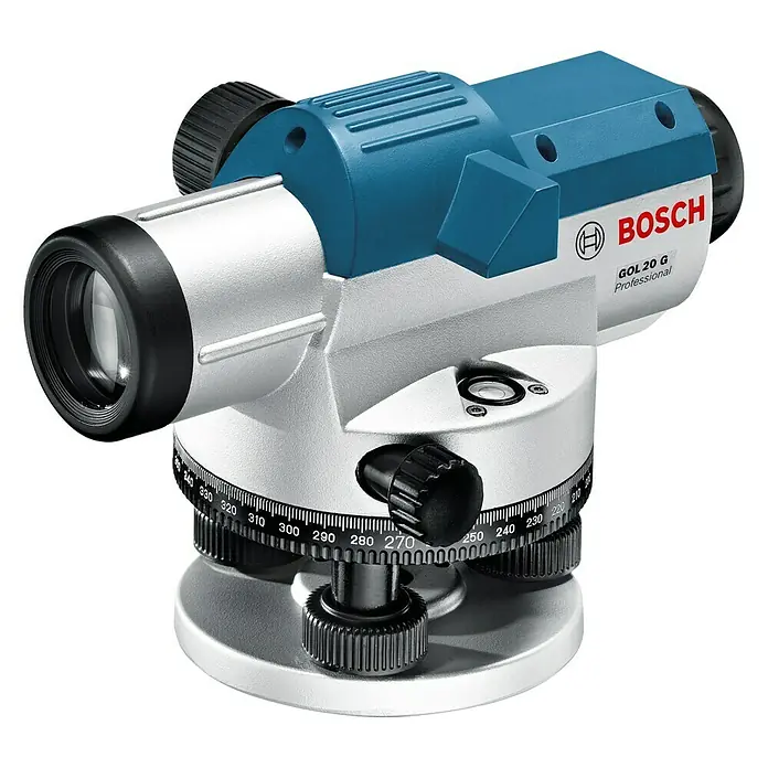 Bosch Professional Optisches Nivelliergerät GOL 20 G - Arbeitsbereich: Max. 60 m, Maßeinteilung: 1 gon (Horizontalkreis) - Linke Seitenansicht