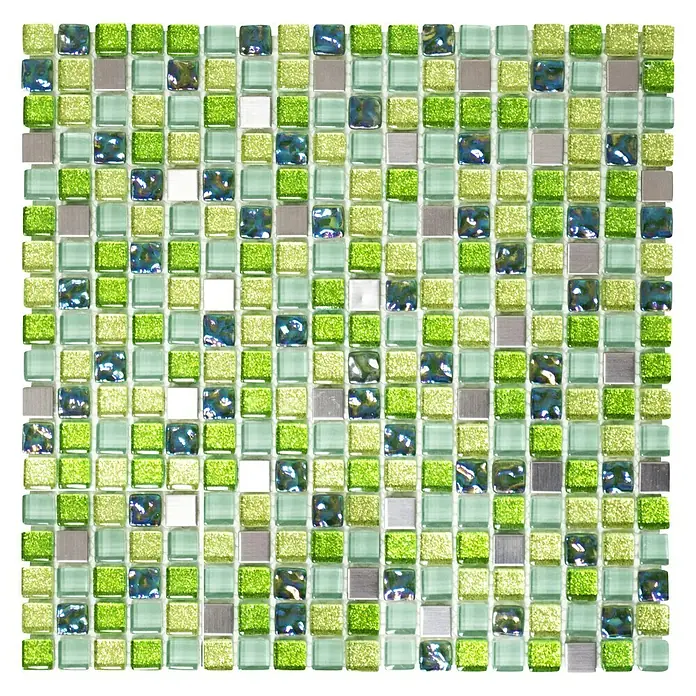Mosaikfliese Quadrat Crystal Mix XCE 99 - 30,5 x 32,2 cm, Grün, Glänzend - Ansicht von oben
