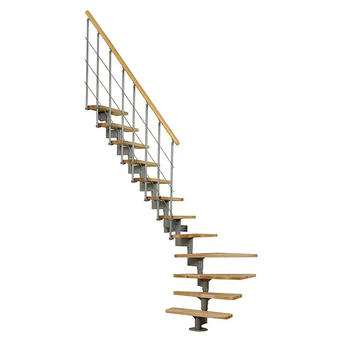 Minka Mittelholmtreppe Style - Breite: 70 cm, Silber, Farbe Stufen: Buche Hell, Geschosshöhe: 304 cm - Vorderansicht