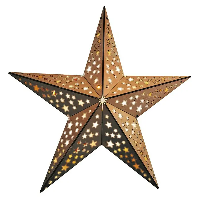 Estrella navideña LED - 10 luces, Madera, Diámetro: 40 cm, Marrón, Blanco cálido