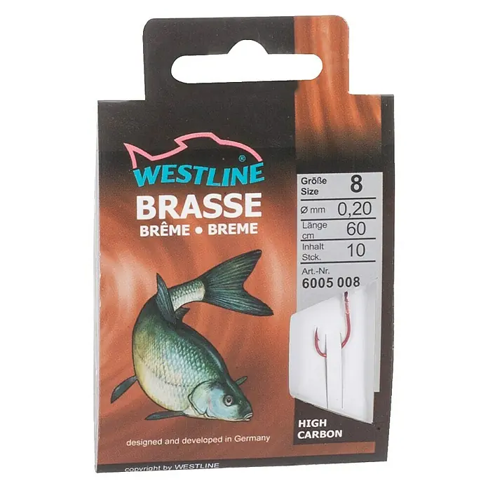 Westline Brassenhaken - Größe: 8, Gebunden, High Carbon-Stahl, 10 Stk., Rot - Vorderansicht