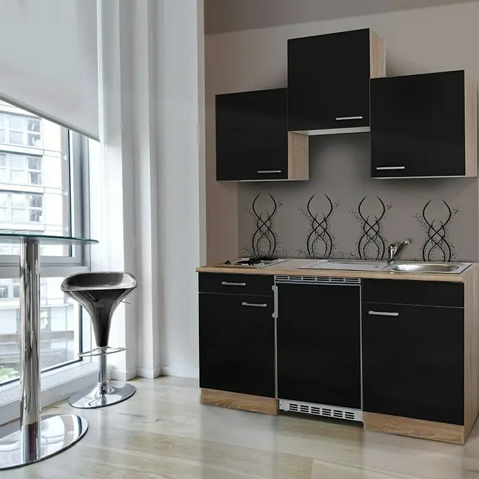 Respekta Singleküche KB150ESS - Breite: 150 cm, Mit Duo-Kochmulde, Schwarz - Stimmungsaufnahme
