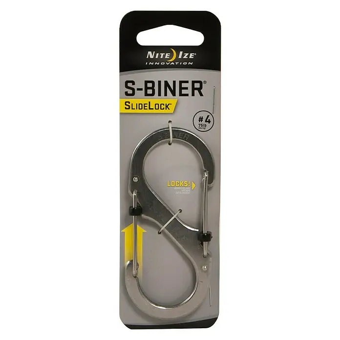 Nite Ize Doppelkarabiner Slide Lock - 89 x 38 mm, Edelstahl, Silber, Zugfestigkeit: 33 kg - Vorderansicht