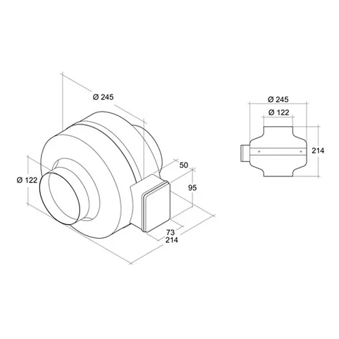 Air-Circle Cső radiális ventilátor - Átmérő: 125 mm, Max. légszállítás, Galvanizált - Elülső nézet
