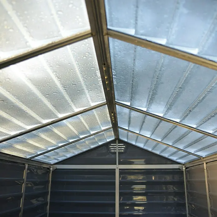 Gerätehaus Skylight - Außenbreite inkl. Dachüberstand: 101 cm, Außentiefe inkl. Dachüberstand: 185 cm, Metall, Anthrazit/Grau - Ansicht von unten