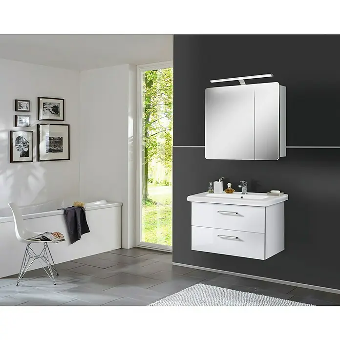 Salsa Prisma Waschtischunterschrank - 44 x 76 x 49,5 cm, Weiß, Glänzend