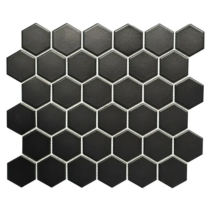 Mosaikfliese Hexagon Uni HX 095 - 32,5 x 28,1 cm, Schwarz, Matt - Ansicht von oben