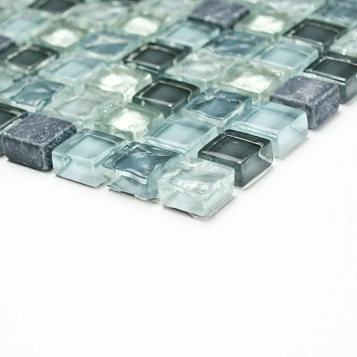 Mosaikfliese Quadrat Crystal Mix XCM M890 - 30,5 x 32,2 cm, Grau/Silber, Glänzend - Vorderansicht
