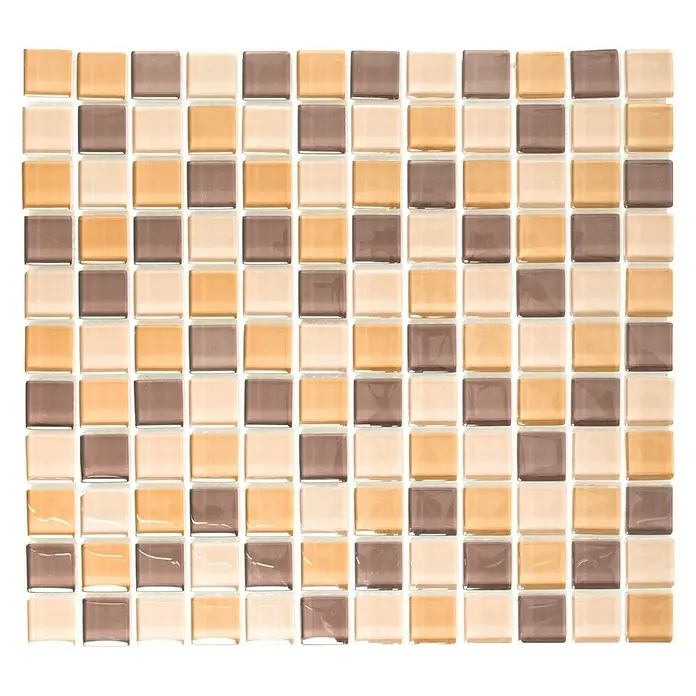 Mosaikfliese Quadrat Crystal Mix XCM 8555 - 32,7 x 30,2 cm, Braun/Orange/Beige, Glänzend - Ansicht von oben