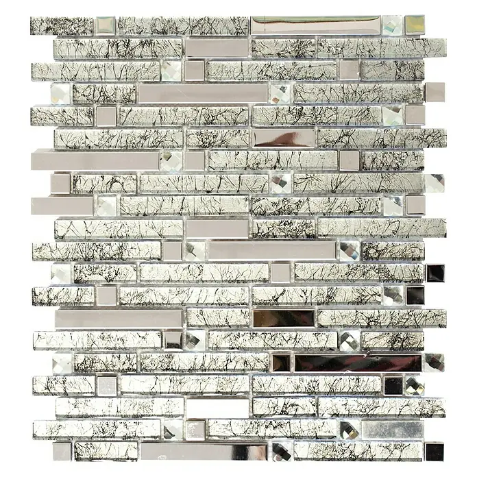 Mosaikfliese Crystal Mix XCM GV908 - 29,8 x 33,8 cm, Silber, Glänzend - Ansicht von oben
