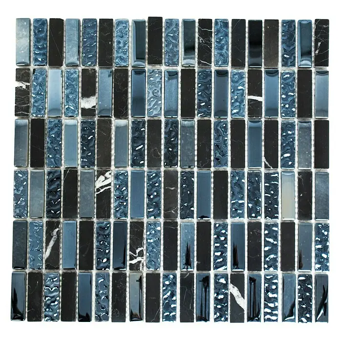 Mosaikfliese Stäbchen Crystal Mix XCM SM86 - 32,2 x 31 cm, Grau/Schwarz, Glänzend - Ansicht von oben