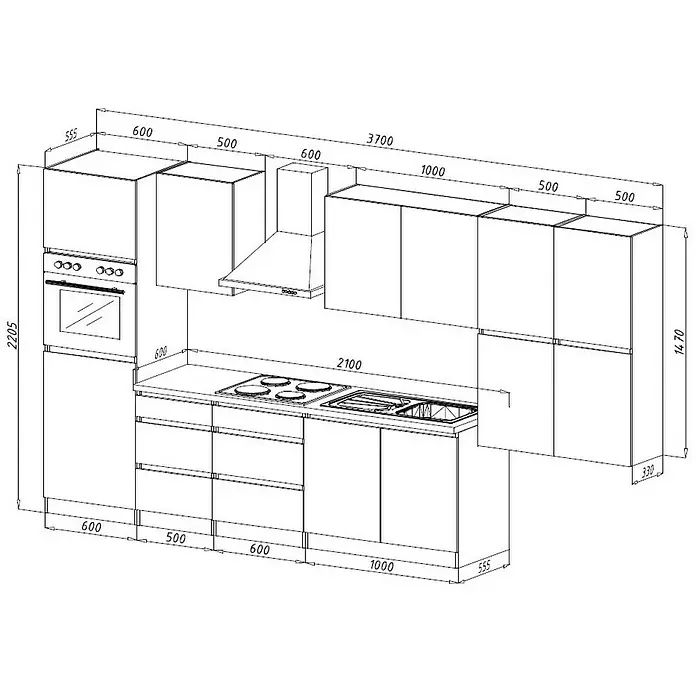 Respekta Premium Küchenzeile GLRP370HWW - Breite: 370 cm, Mit Elektrogeräten, Weiß Hochglanz