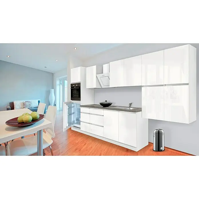 Respekta Premium Küchenzeile GLRP370HWW - Breite: 370 cm, Mit Elektrogeräten, Weiß Hochglanz