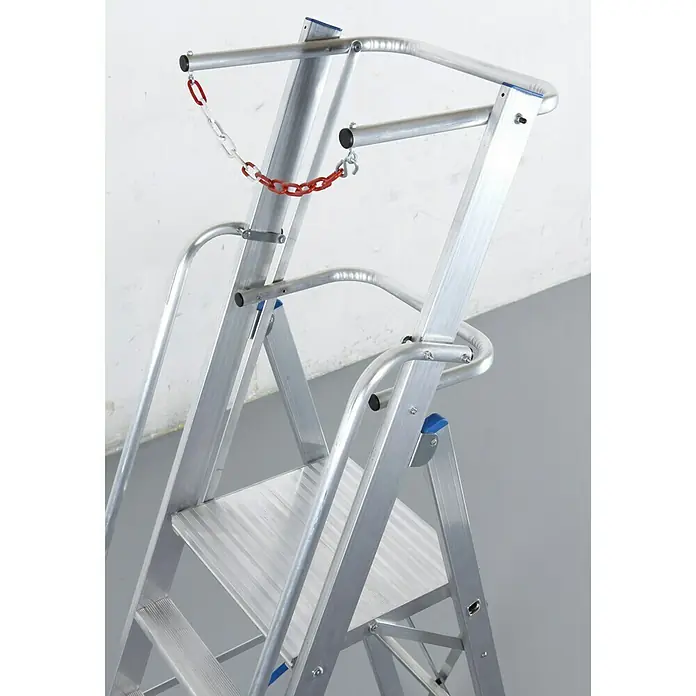 Krause Stabilo Stufenstehleiter - Arbeitshöhe: 4,1 m, 9 Stufen, Aluminium, Sicherheitsbügel