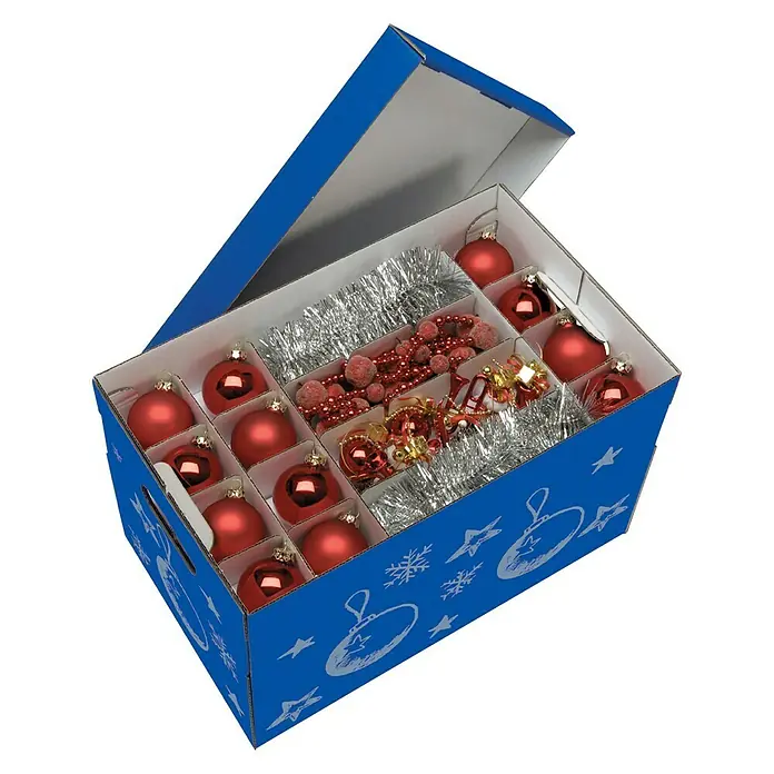 Nips Aufbewahrungsbox für Weihnachtskugeln - 46,5 x 27,5 x 29,5 cm, Geeignet für: Christbaumschmuck, Wellkarton, Blau/Silber - Detailaufnahme