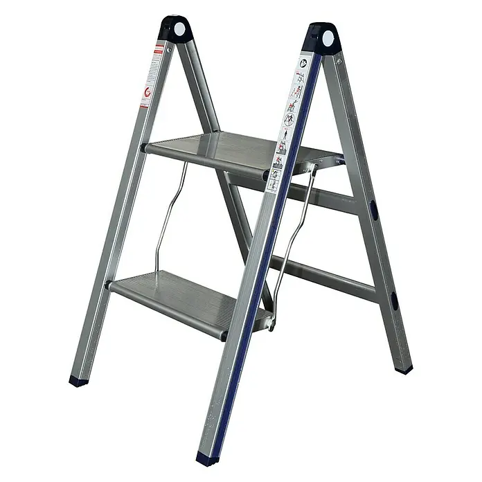 Stabilomat Basicline Preklopne ljestve Slim - 2 stepenice, Radna visina: 2,18 m - Pogled sprijeda