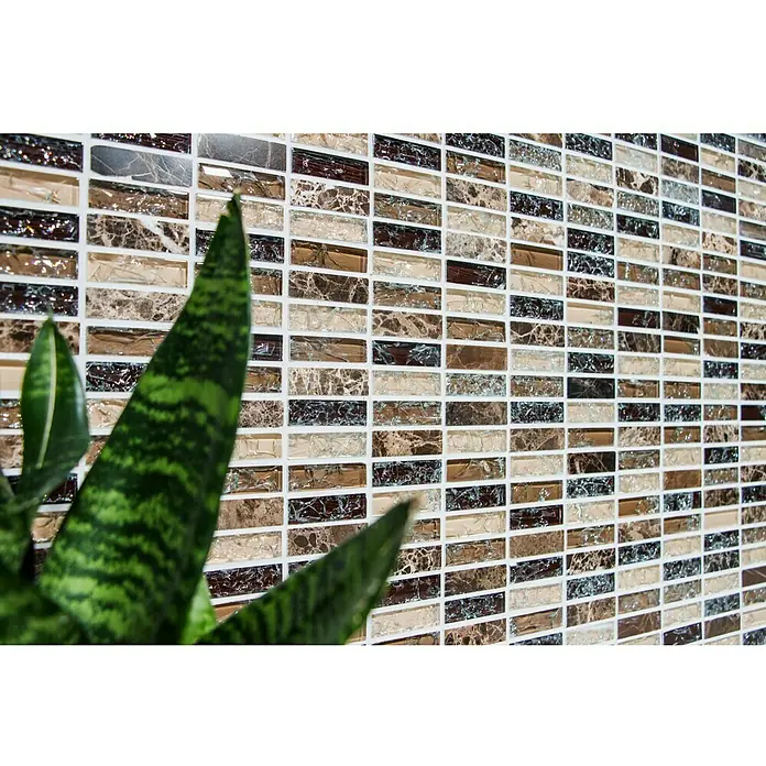 Mosaikfliese Crystal Mix XIC S1255 - 32,2 x 31 cm, Braun, Glänzend - Detailaufnahme
