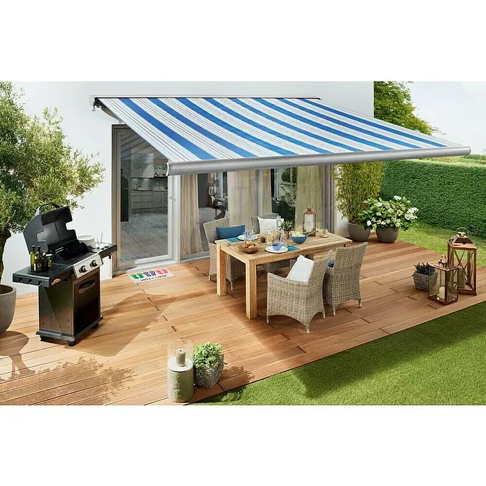 Sunfun Kazetna tenda - Plavo-sivo-bež, Boja stalka: Srebrnosive boje, Širina: 5 m, Izvlačenje: 3 m
