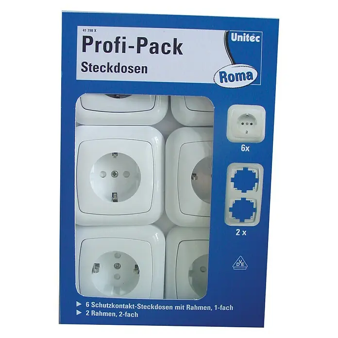 UniTEC Steckdose Profi-Pack Set Roma - Ultraweiß, Kunststoff, Unterputz, 8 Stk.
