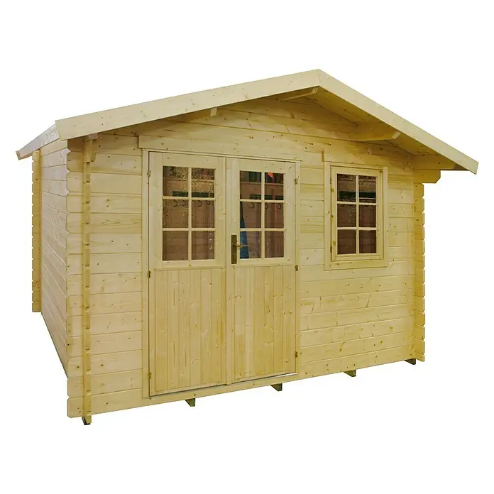 BAUHAUS Caseta de madera - L x An: 3,66 x 3,5 m, Espesor de pared: 28 mm, Natural, Tejado a dos aguas