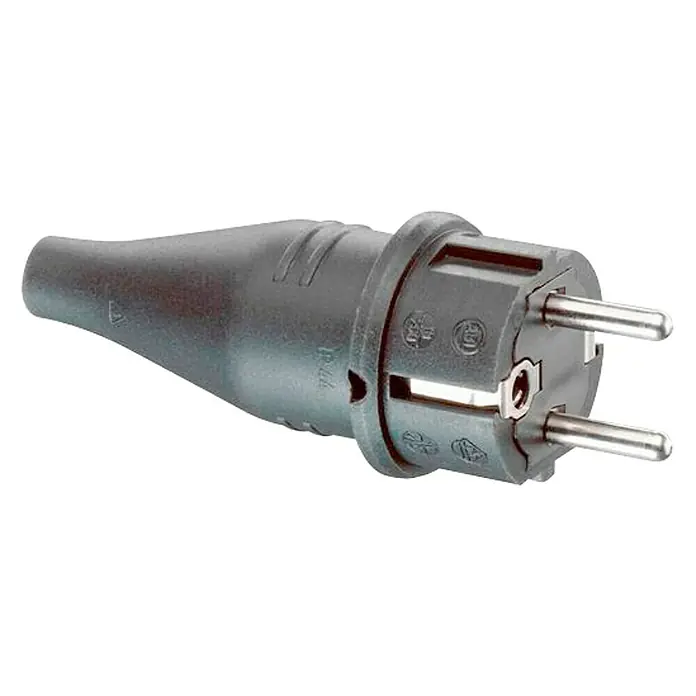 Gummi-Schutzkontakt-Stecker - 230 V, 16 A, Schwarz