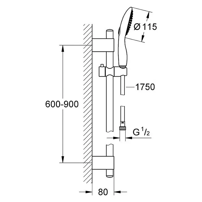 Grohe Brausegarnitur Power & Soul II - Lochabstand: 60 cm - 90 cm, Chrom - Vorderansicht