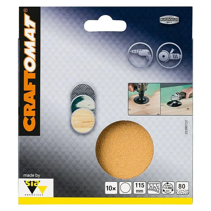 Craftomat Set listova za brušenje - Promjer: 115 mm, 10 Kom., Granulacija: 80 - Pogled sprijeda