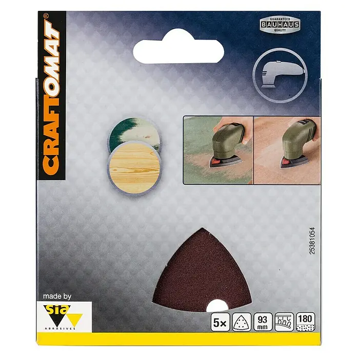Craftomat Set Delta brusnih papira BFWP - D x Š: 93 x 93 mm, 5 Kom., Granulacija: 180 - Pogled sprijeda