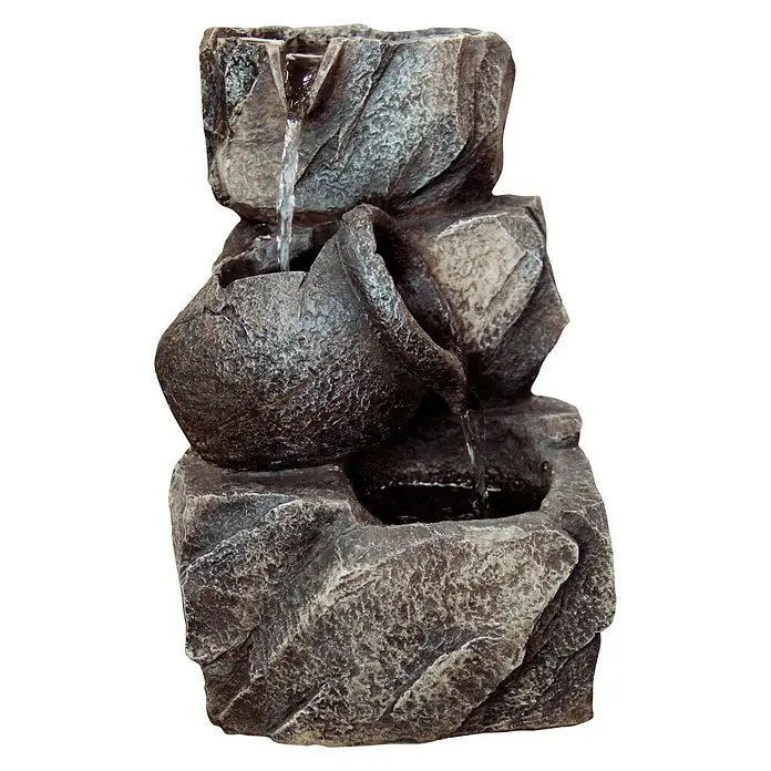 Dobar Zimmerbrunnen - 17,2 x 16,2 x 27 cm, Grau/Sand, Mit Pumpe - Vorderansicht