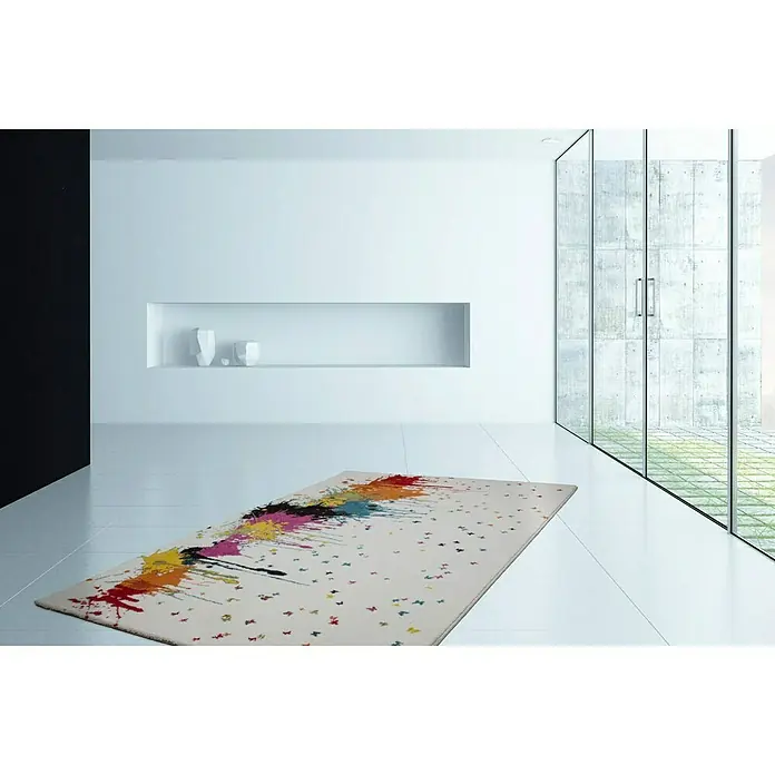 Kayoom Teppich Caribbean 231 - Beige/Weiß, Blau, Rot, Grün, Pink, Schwarz, L x B: 230 x 160 cm, 100% Polypropylen - Stimmungsaufnahme