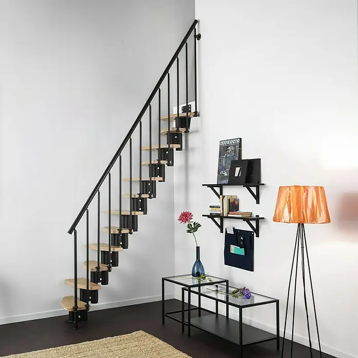 Fontanot Raumspartreppe Zen 2 - Breite: 61 cm, Schwarz, Anzahl Steigungen: 13 Stk., Farbe Stufen: Birke Ulme Hell, Geschosshöhe: 250 cm - 304 cm - Stimmungsaufnahme