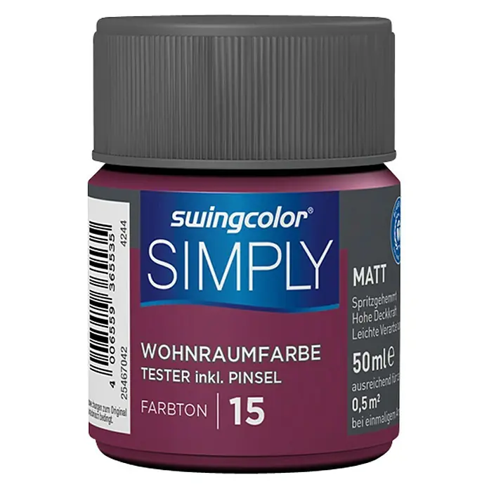 swingcolor Boja za zid SIMPLY Tester - Crvena – br. 15, 50 ml, Mat - Pogled sprijeda